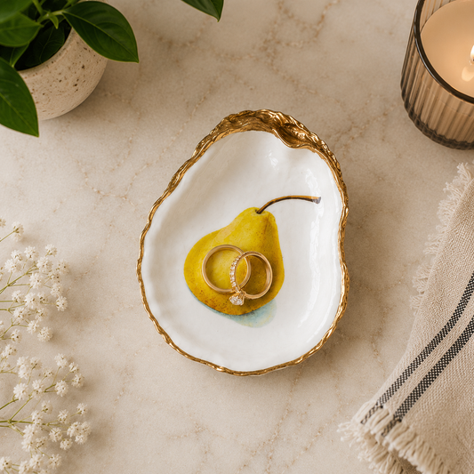 Vintage Pear Oyster Shell Dish | Botanical Fruit Kitchen Décor