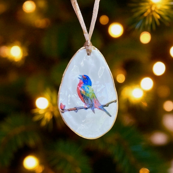 Holiday Ornaments Decoupage Oyster Shell Bird Lover Art