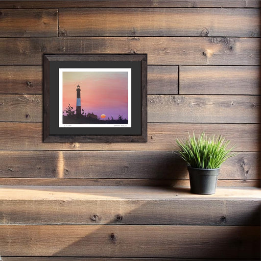 Fire Island Lighthouse Art, Original Watercolor Print, Calm Pastel Seascape Art, Beach House Coastal Decor, Sunrise Coastal Painting
