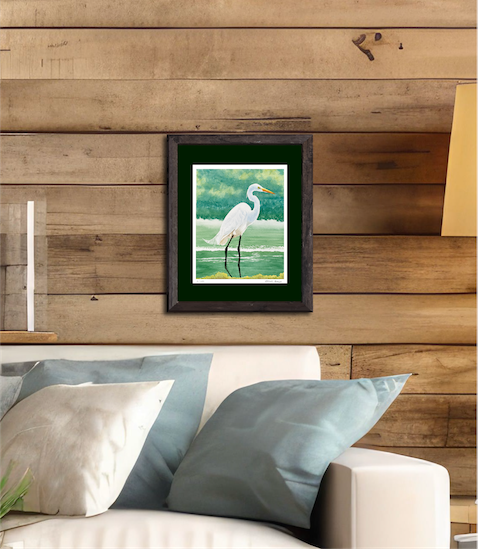 Great Egret Watercolor Print, Nature Wildlife Landscape, Limited Edition Print, Coastal Wall Decor, Beach Painting Gift, Shorebird Art
