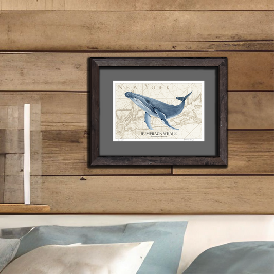 Humpback Whale Watercolor Print: Vintage Long Island Nautical Chart Art