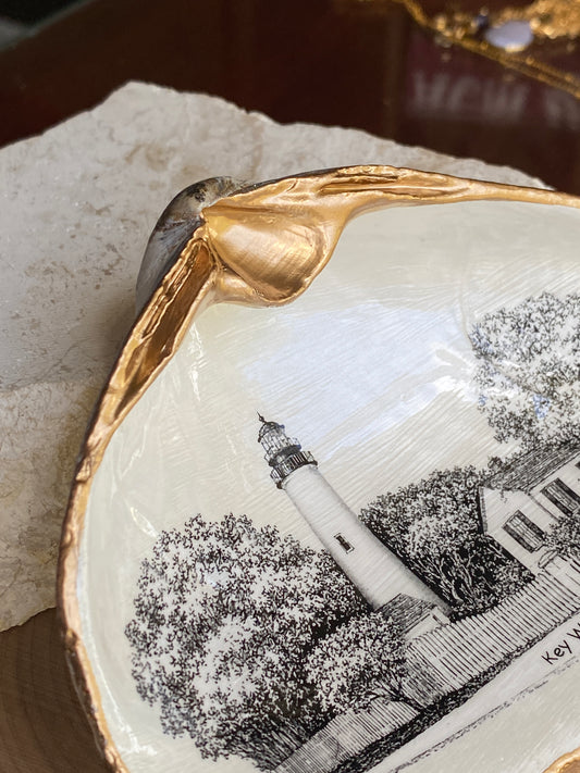 Decoupage Clam Shell Trinket Dish Key West Lighthouse Art