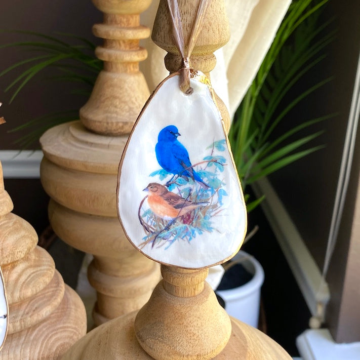 Holiday Ornaments Decoupage Oyster Shell Bird Lover Art