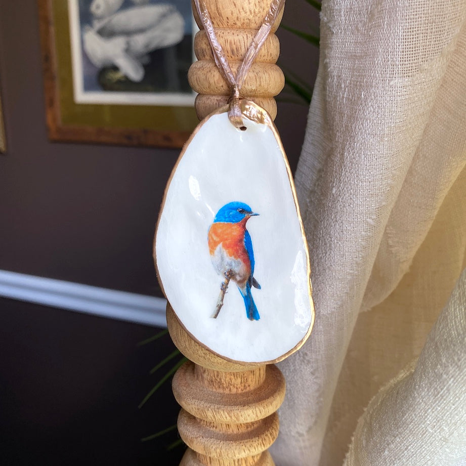Holiday Ornaments Decoupage Oyster Shell Bird Lover Art