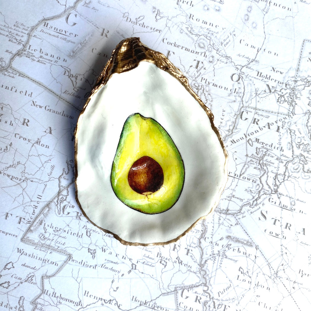 Decoupage Oyster Shell Jewelry Dish, Artichoke Design, Beach House Decor, Kitchen Accent