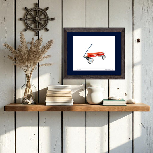 Island Life Wall Art, Red Wagon Illustration, Coastal Decor, Fire Island Art, Beach House Decor, Retro Wagon Drawing