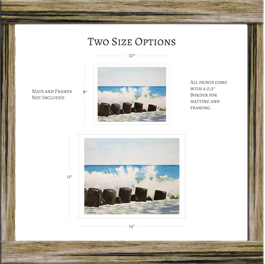 Ocean Beach Jetty, Coastal Watercolor Art from Fire Island, Seascape Watercolor Print, Beachhouse Decor