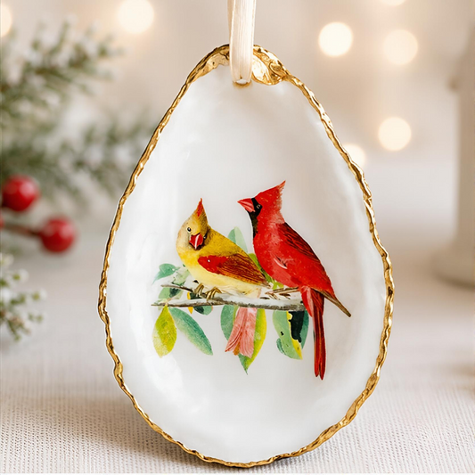 Cardinal Oyster Shell Ornament, Cardinal Lover Gift, Christmas Keepsake