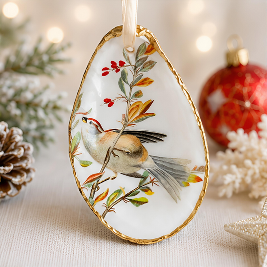 Tree Sparrow Oyster Shell Ornament, Bird Lover Gift, Woodland Holiday Decor, Christmas Keepsake
