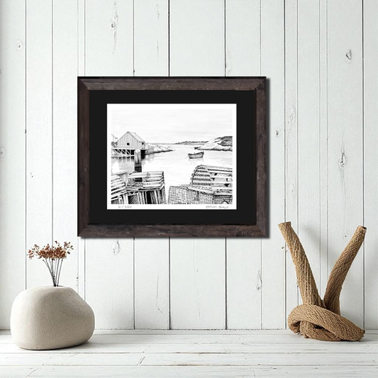 Pen & Ink Print of Peggy’s Cove Fishing Village – Halifax, Nova Scotia, Coastal Artwork