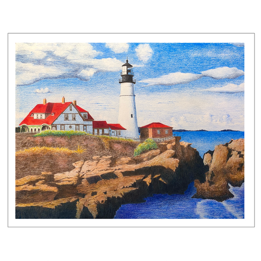 Portland Head Lighthouse Print, Beach Art Prints, Lighthouse Art, Coastal Wall Decor, Original  Art Prints, Maine Coast Art, Nautical Gift
