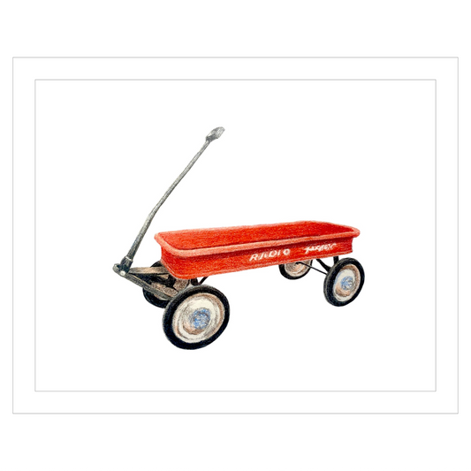 Island Life Wall Art, Red Wagon Illustration, Coastal Decor, Fire Island Art, Beach House Decor, Retro Wagon Drawing