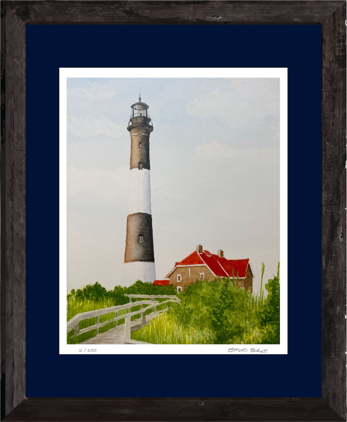 Fire Island Lighthouse Art, Original Watercolor Print, Sunny Summer Seascape Art, Beach House Coastal Decor Gift, Beachy Seaside Painting