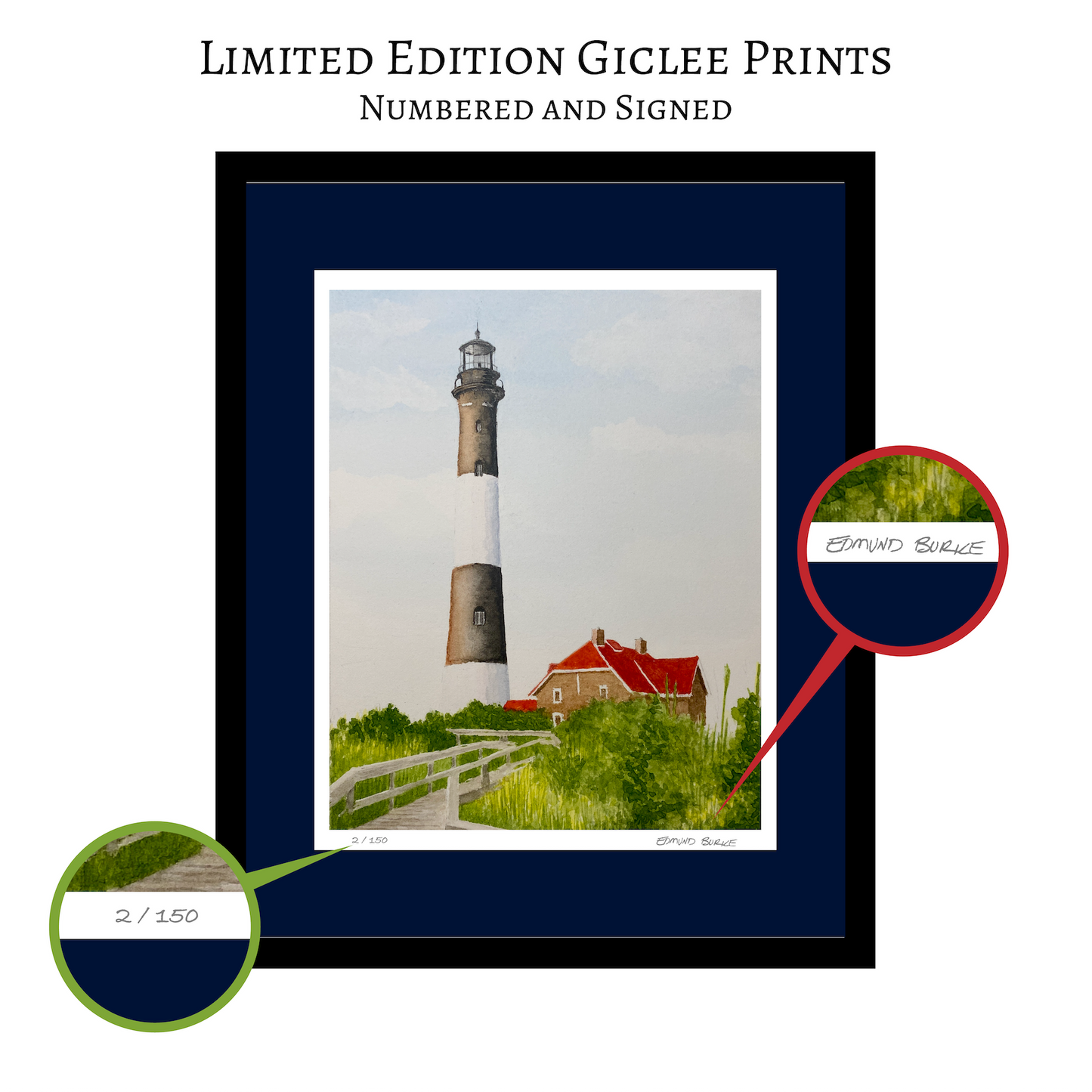 Fire Island Lighthouse Art, Original Watercolor Print, Sunny Summer Seascape Art, Beach House Coastal Decor Gift, Beachy Seaside Painting
