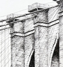 NYC Art Print, Old Fulton Fish Market, New York City Wall Art, Black & White Drawing, NY Landmark Scene