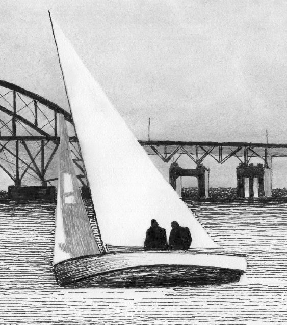 Sailboat Pen and Ink Print – Great South Bay Long Island Art, Long Island Nautical Drawing, Black & White Coastal Wall Decor,Beach House Art