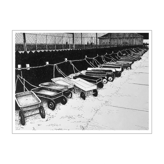 Ocean Beach Ferry Dock Original Pen and Ink Drawing Print, B & W  Fire Island Beach Art, Retro Beach Town Art, Beach House Coastal Decor