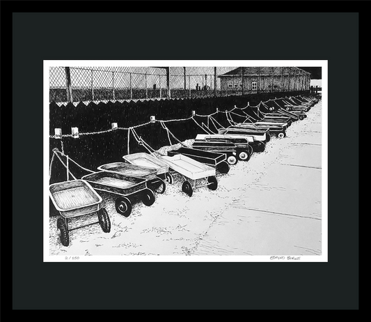 Ocean Beach Ferry Dock Original Pen and Ink Drawing Print, B & W  Fire Island Beach Art, Retro Beach Town Art, Beach House Coastal Decor