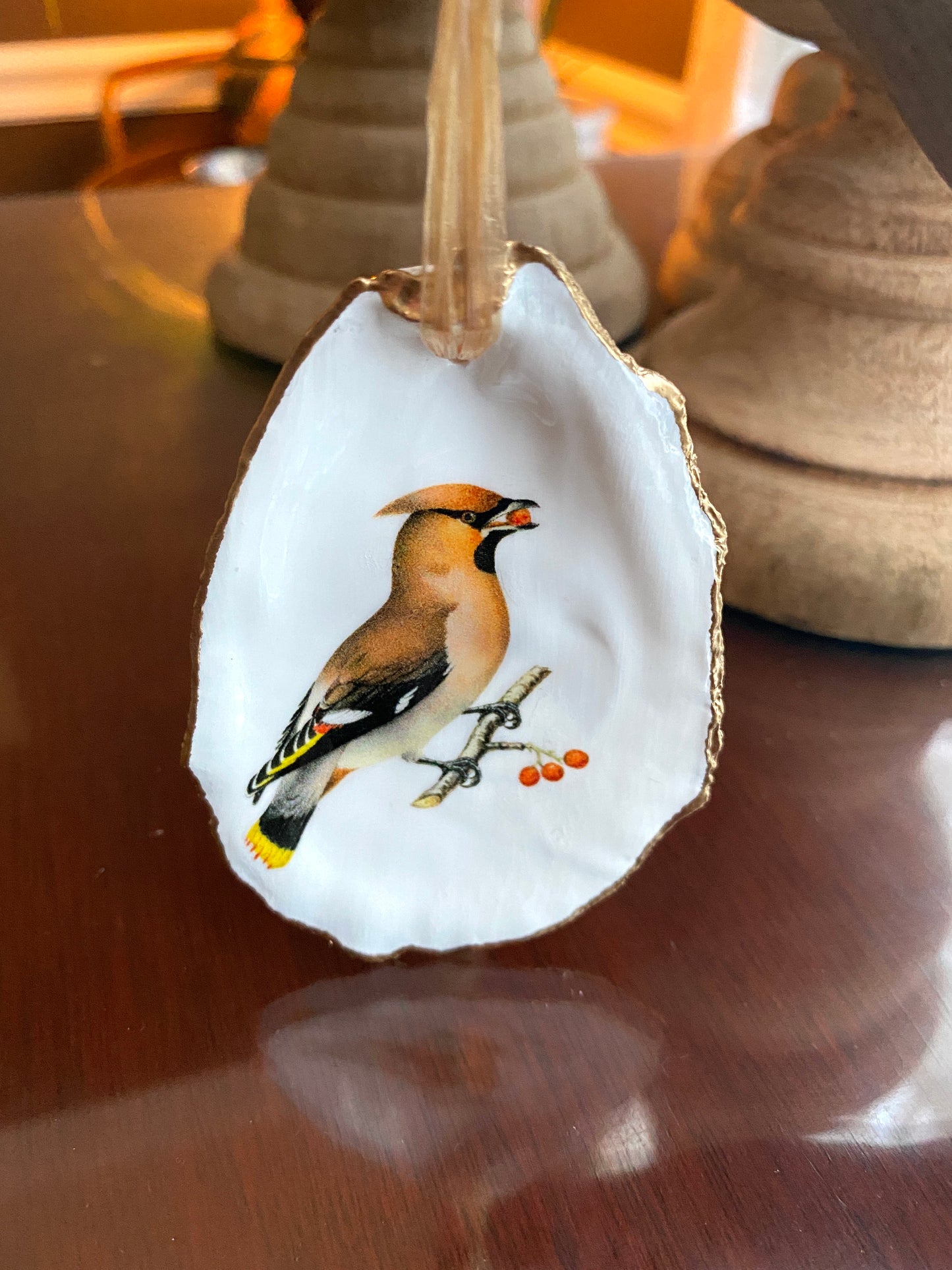 Holiday Ornaments Decoupage Oyster Shell  Bird Lover Art