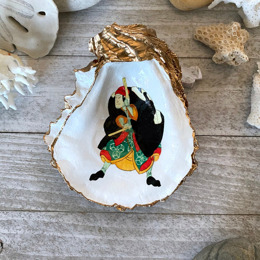 Decoupage Oyster Shell Trinket Dish Samurai Art