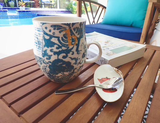 Decoupage Clam Shell Spoon Rest Pair – Vintage Coffee & Tea Illustration
