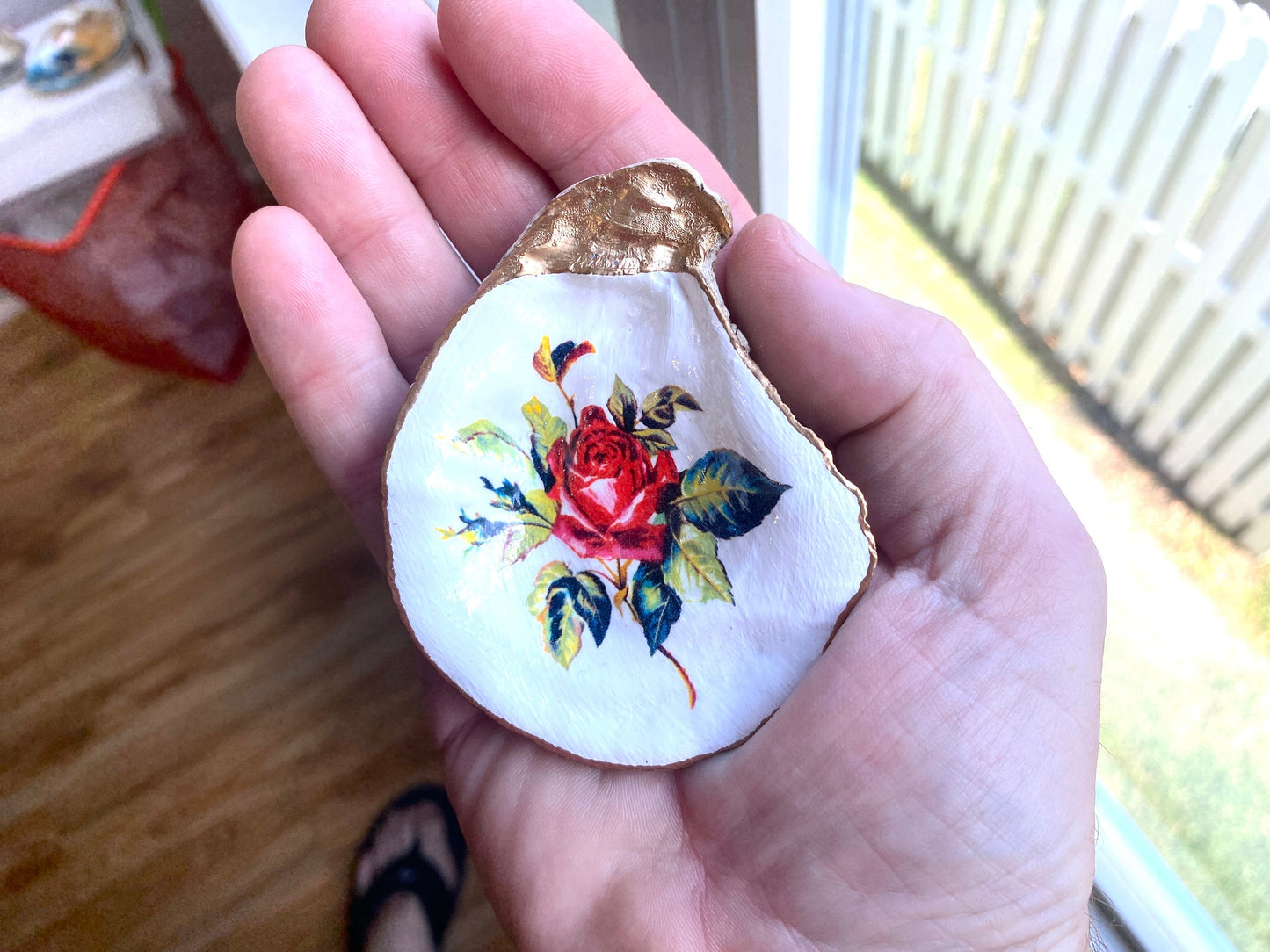 Decoupage Oyster Shell Trinket Dish – Rose Art