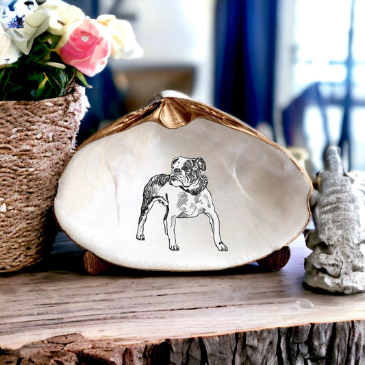 Dog Lover Gift – Decoupage Clam Shell Trinket Dish Vintage Bulldog Art