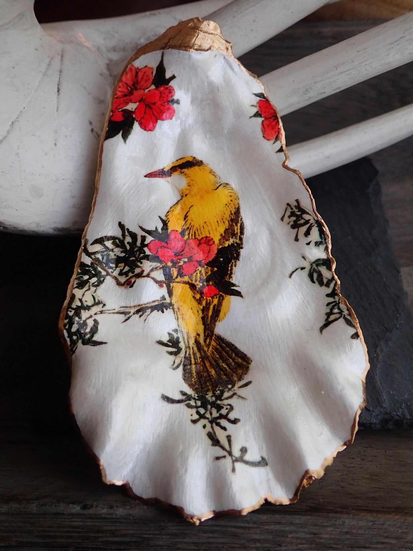 Decoupage Oyster Shell Jewelry Dish – Bird Lover Art