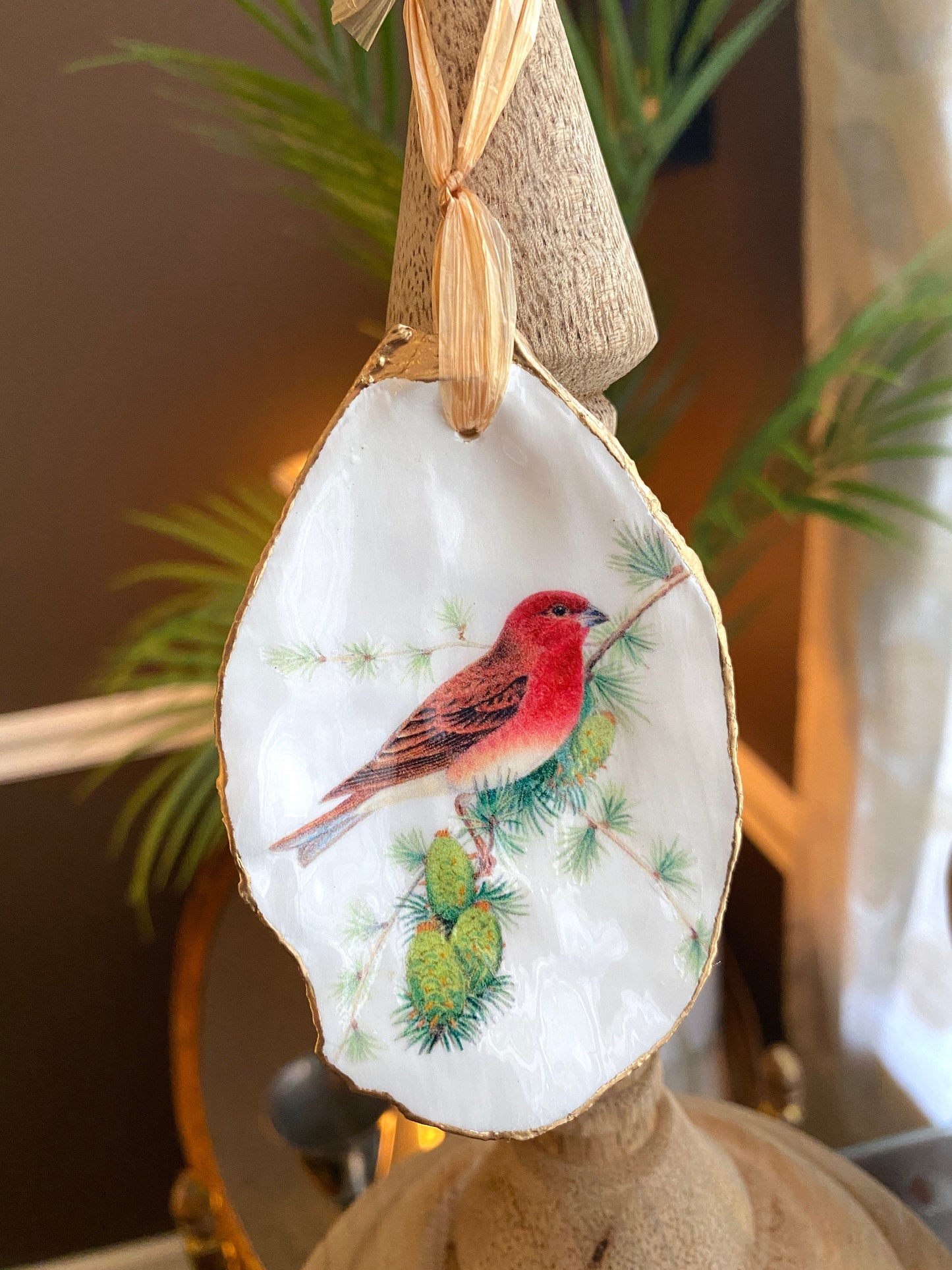 Holiday Ornaments Decoupage Bird Lover Oyster Shell