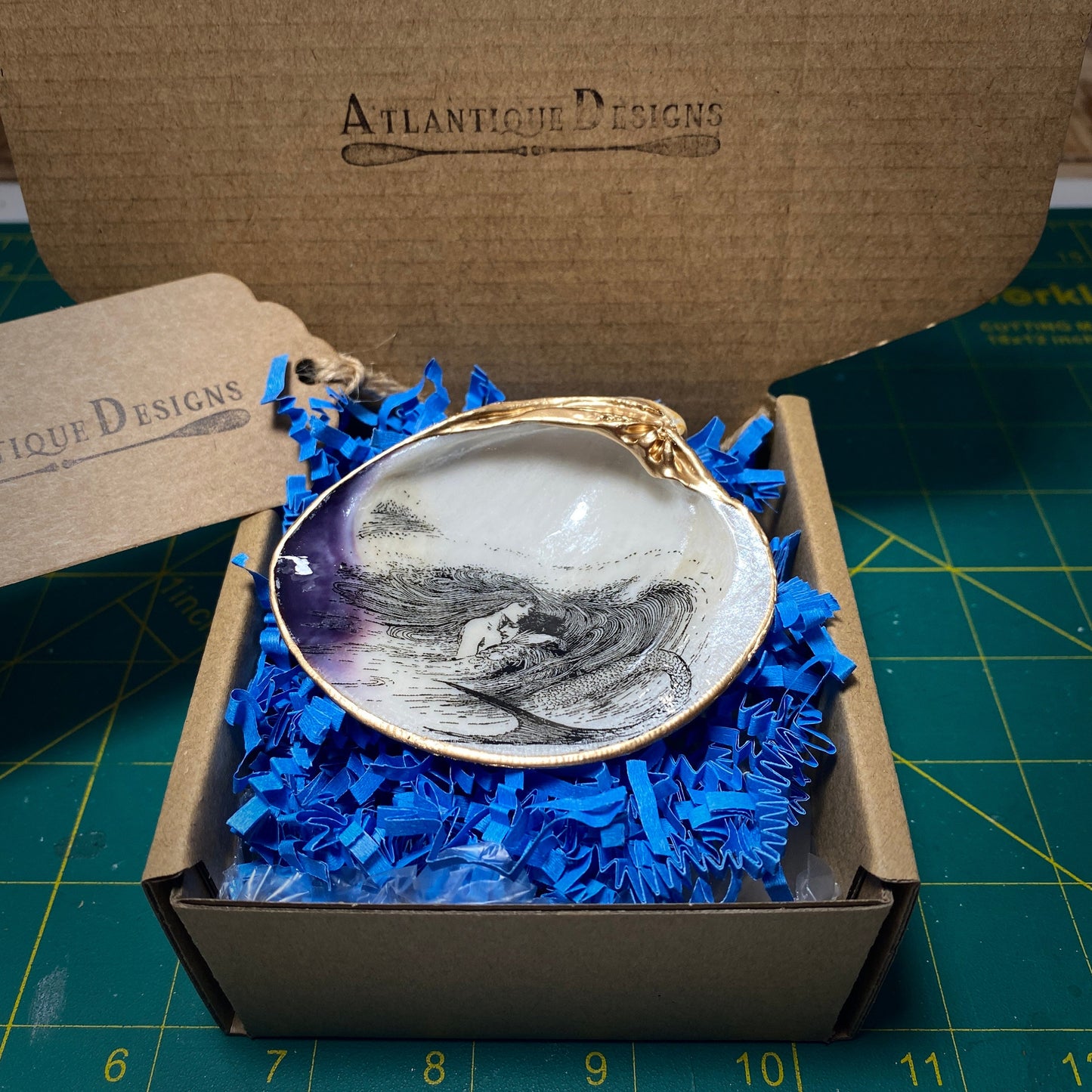 Little Mermaid Decoupage Clam Shell Trinket Dish