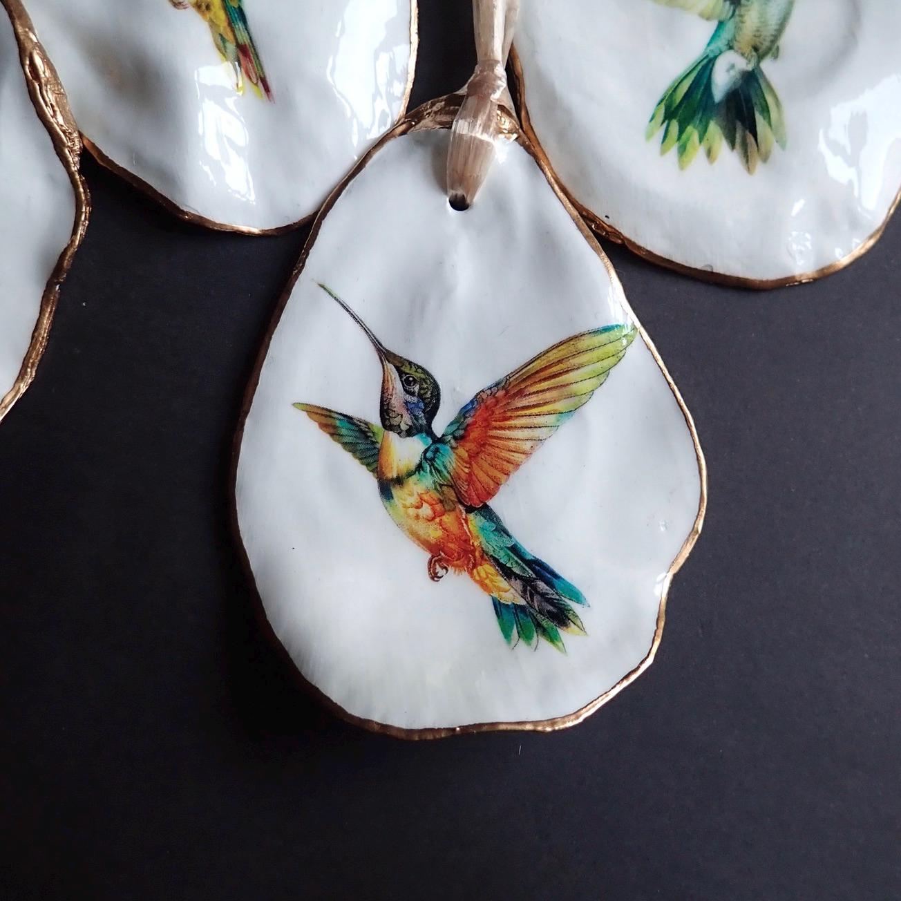 Holiday Ornament Decoupage Hummingbird Oyster Shell