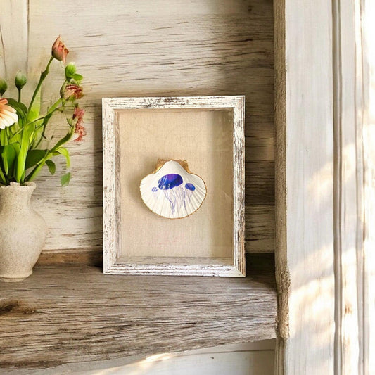 Coastal Wall Art Framed Decoupage Scallop Shell  – Beach House Decor