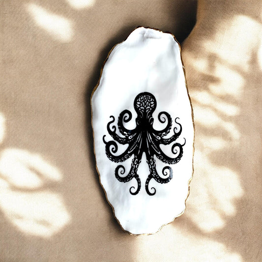 Decoupage Octopus Oyster Shell Shadow Box – Hand-Crafted Coastal Wall Hanging, Nautical Gift