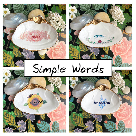 Decoupage Clam Shell Ring Dish – Handcrafted Daily Affirmation Jewelry Holder