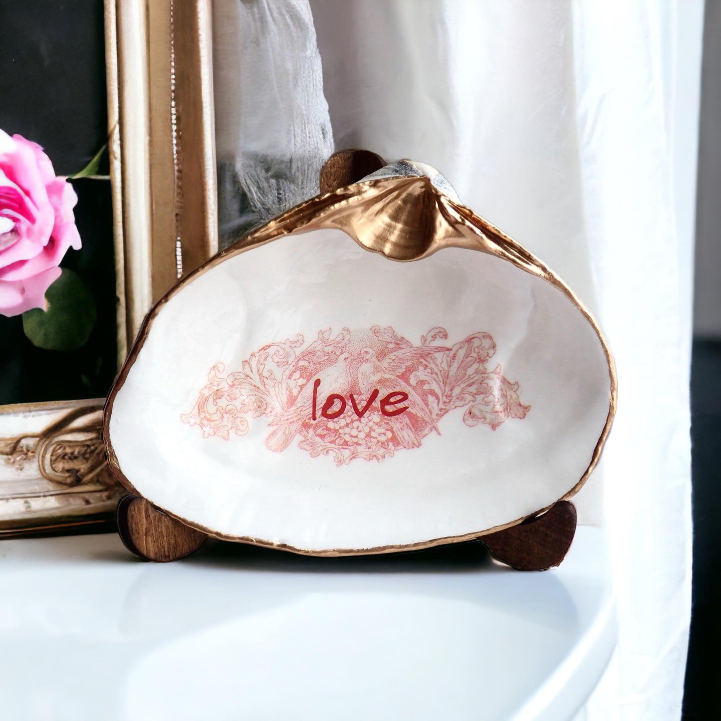 Decoupage Clam Shell Ring Dish – Handcrafted Daily Affirmation Jewelry Holder