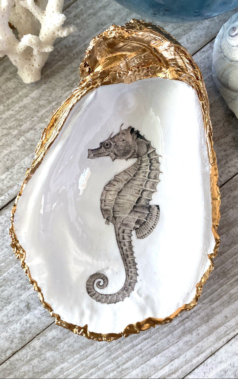 Decoupage Oyster Shell Seahorse Art