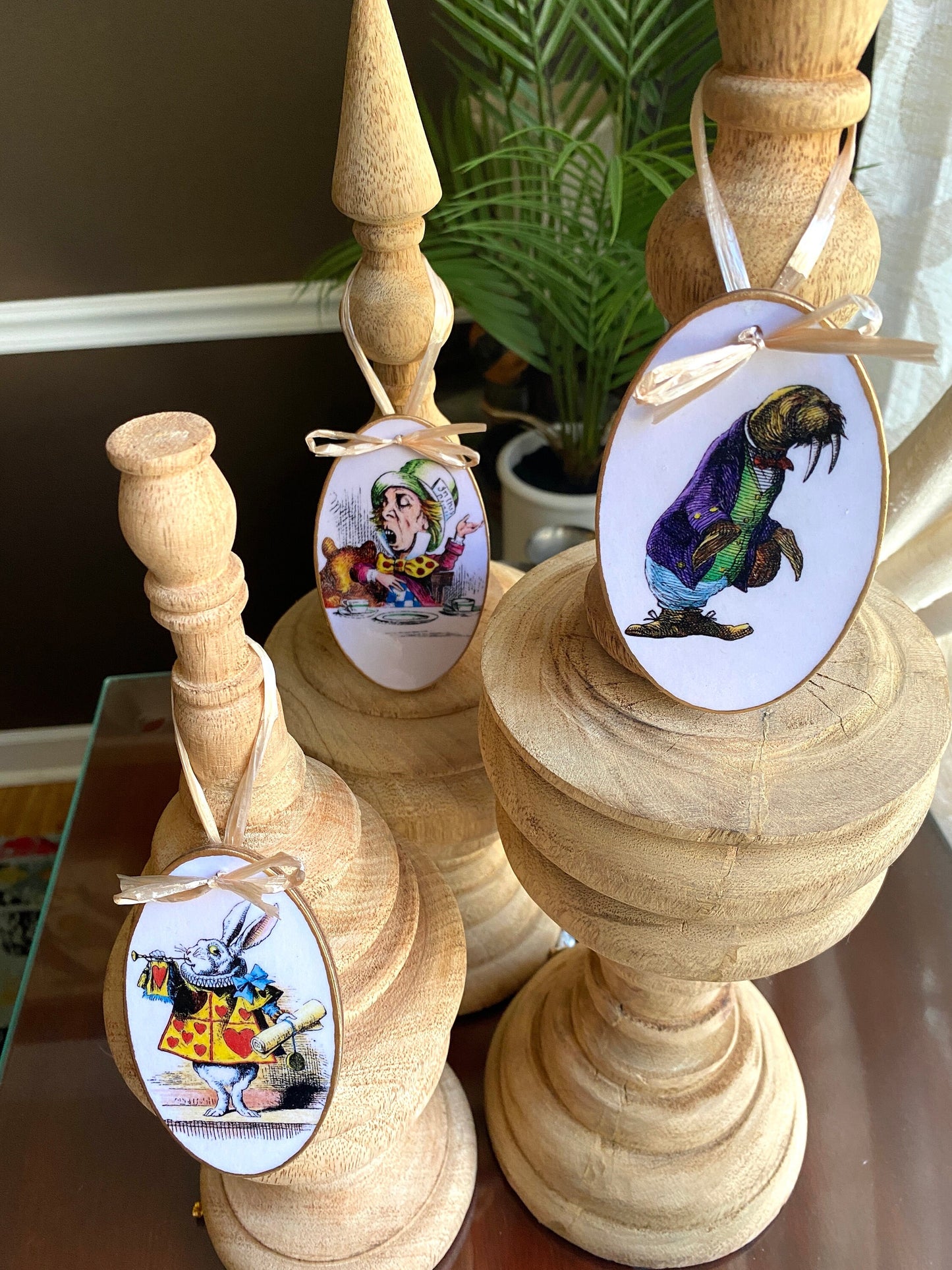 Hand-Colored Decoupage Ornament – Alice in Wonderland Lover Gift, Holiday Decor