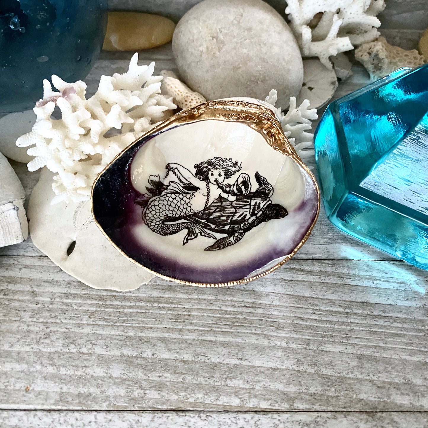 Little Mermaid Decoupage Clam Shell Trinket Dish