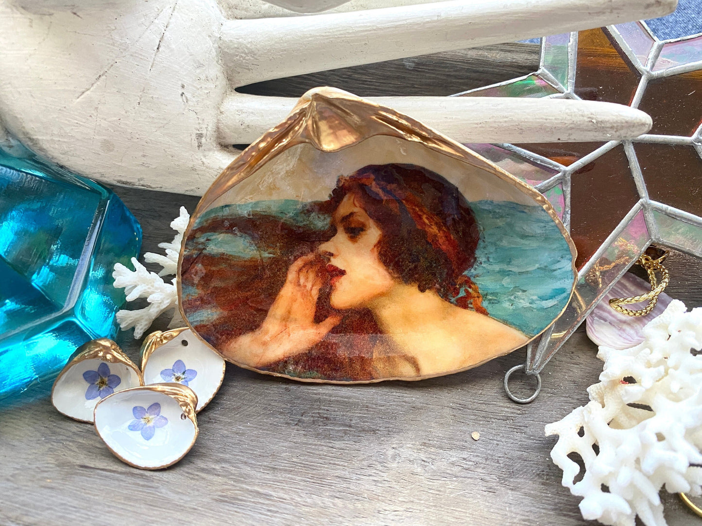 Mermaid Art Decoupage Clam Shell
