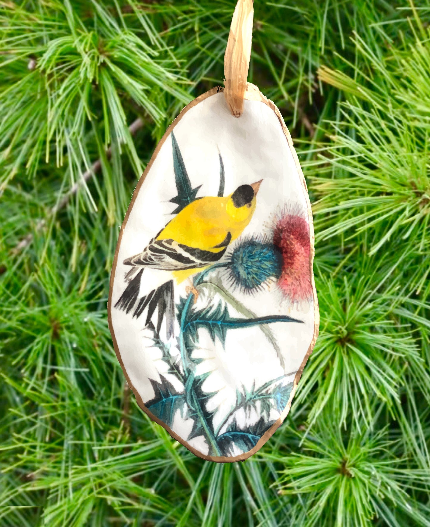 Holiday Ornaments Decoupage Oyster Shell  Bird Lover Art