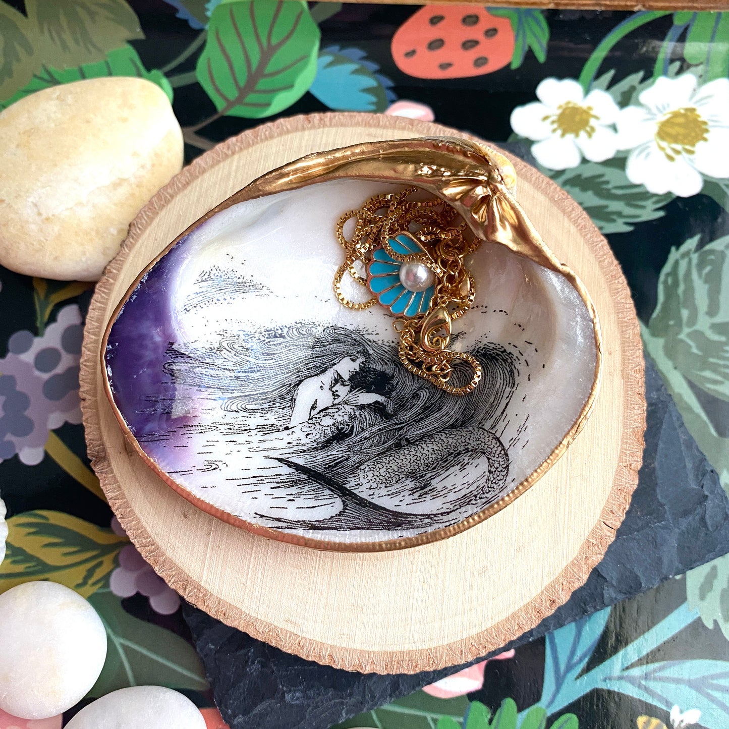 Little Mermaid Decoupage Clam Shell Trinket Dish