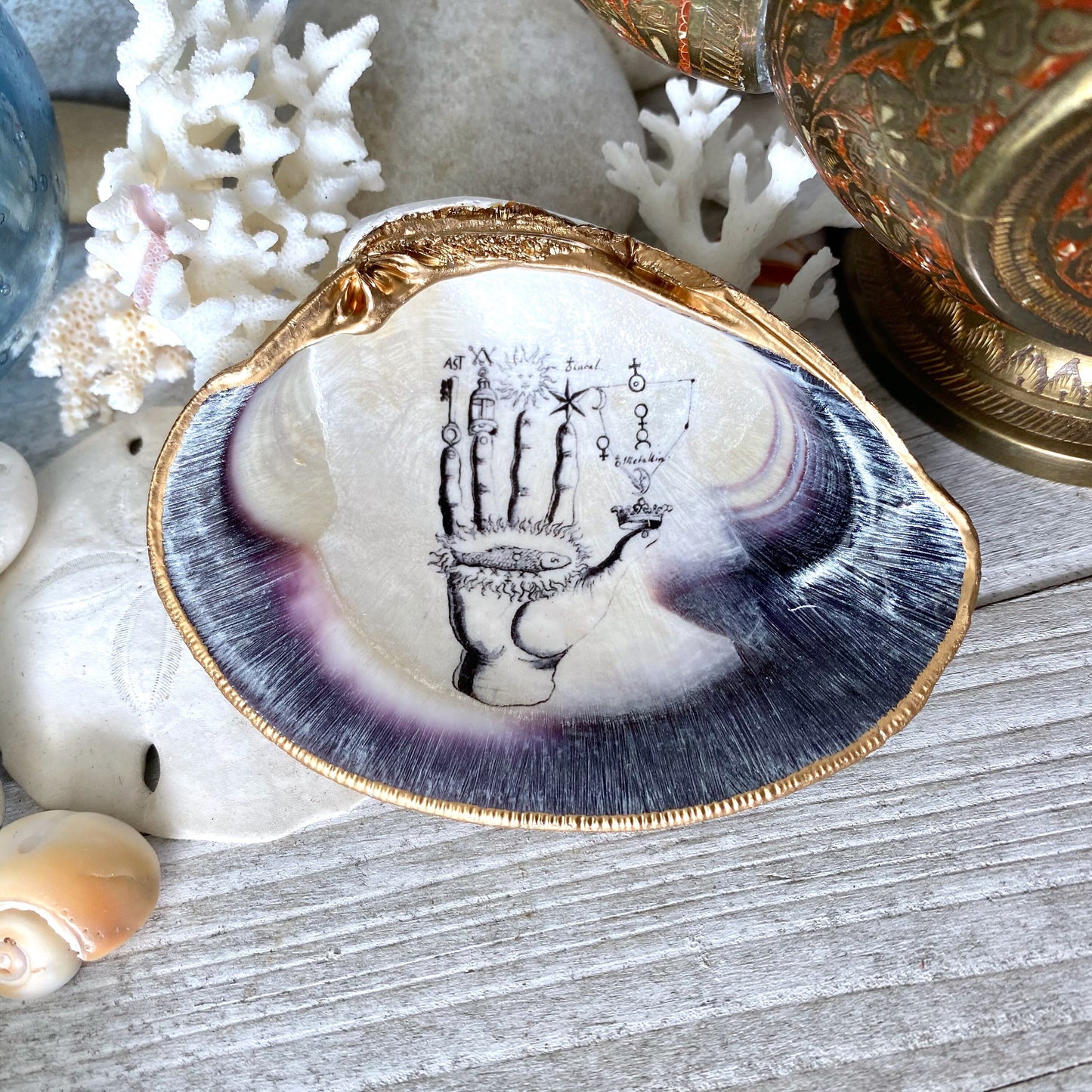 Mystical Hand Decoupage Clam Shell Trinket Dish – Spiritual Gothic Art