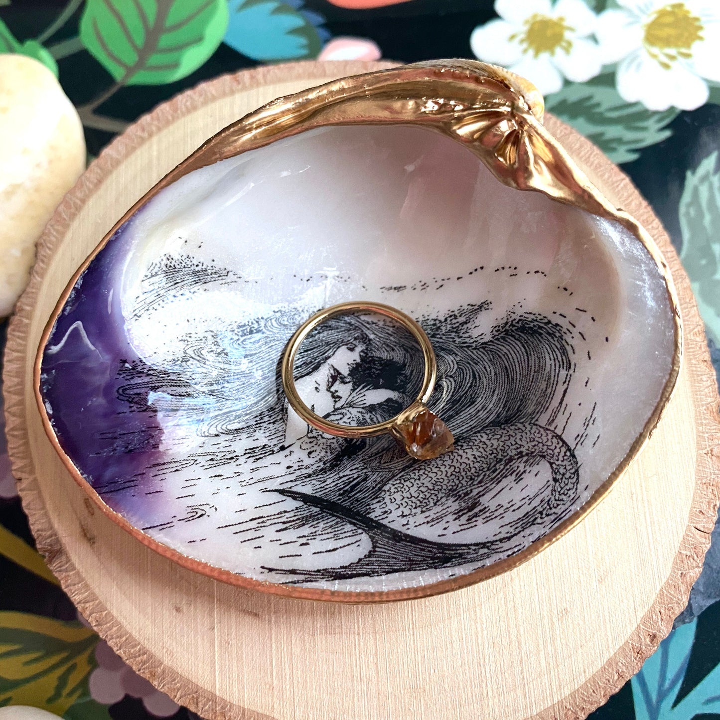 Little Mermaid Decoupage Clam Shell Trinket Dish