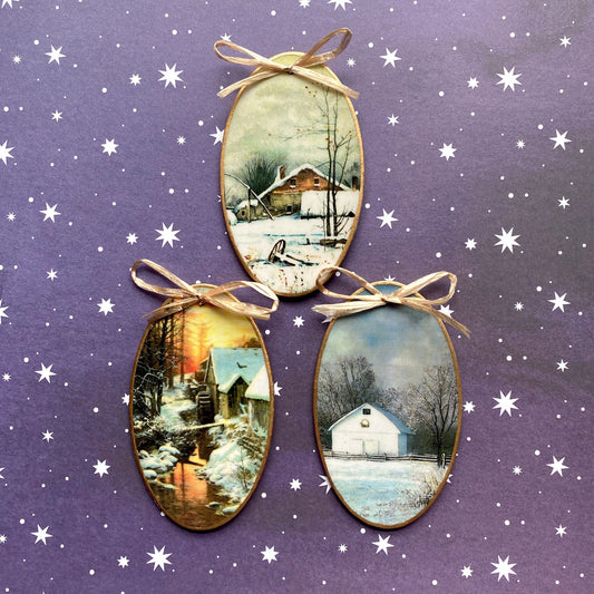 Vintage Winter Scenes Decoupage Holiday Ornaments