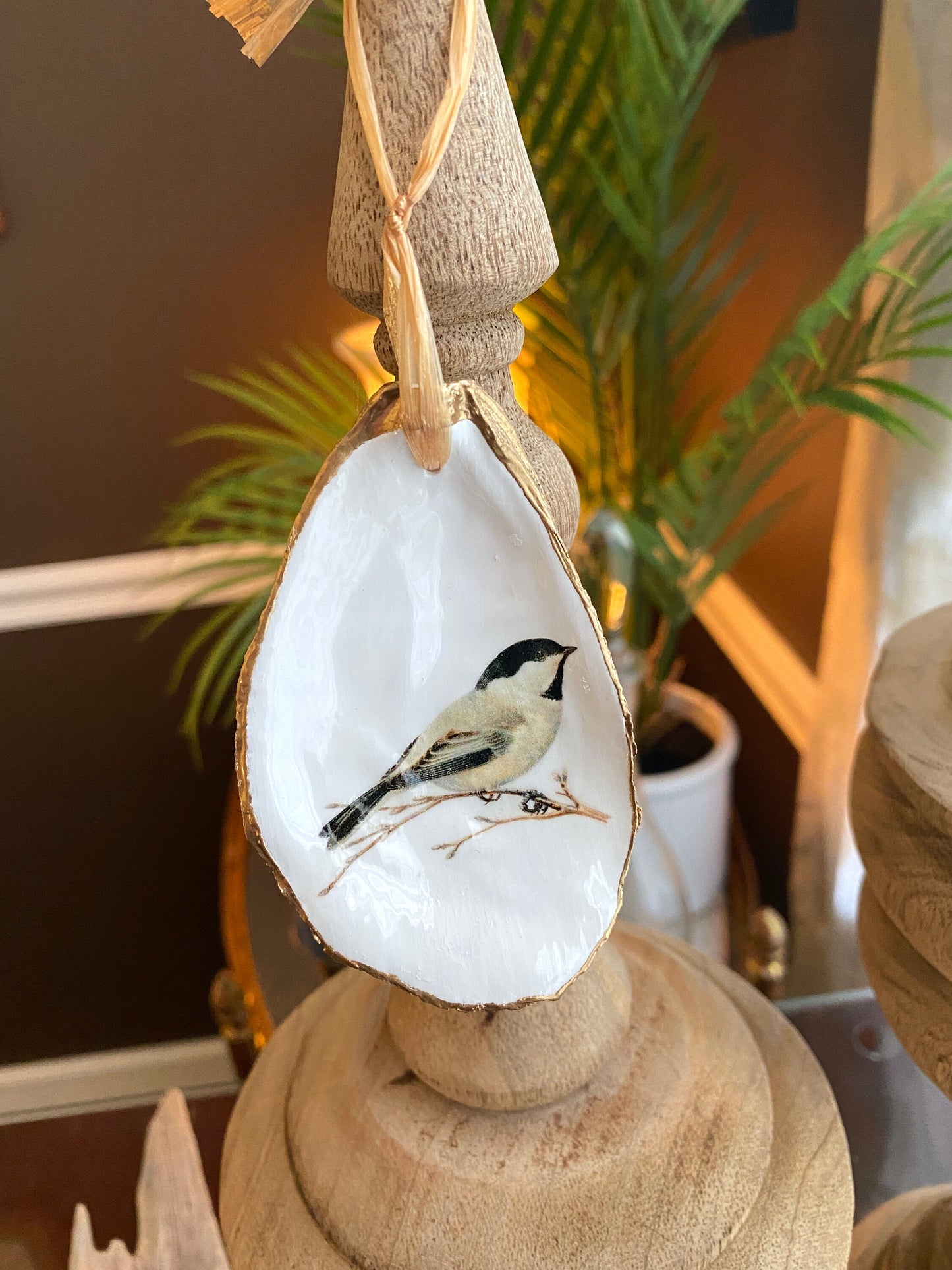 Holiday Ornaments Decoupage Bird Lover Oyster Shell
