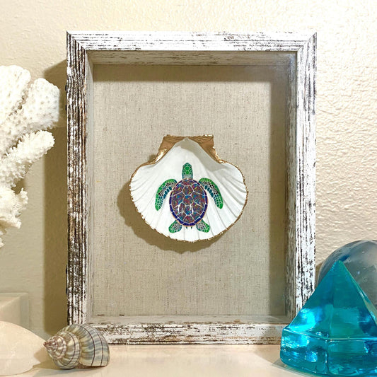 Coastal Wall Art Framed Decoupage Scallop Shell  – Beach House Decor