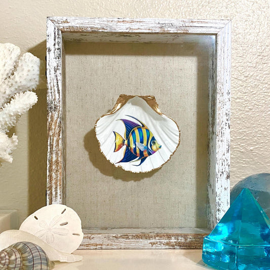 Coastal Wall Art Framed Decoupage Scallop Shell  – Beach House Decor