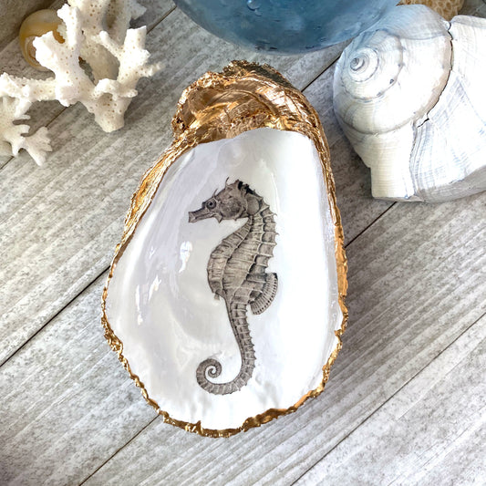 Decoupage Oyster Shell Seahorse Art