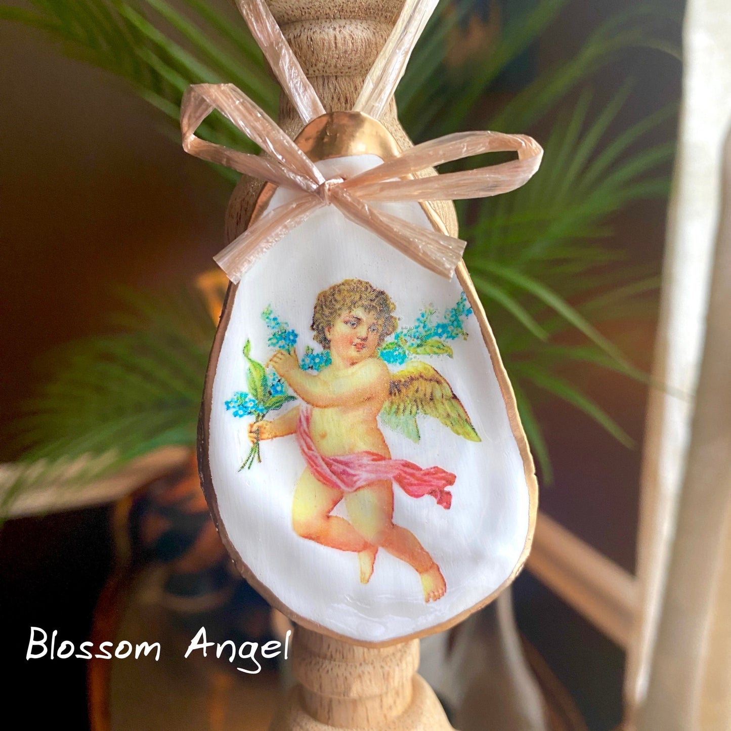 Holiday Angels Decoupage Oyster Shell Ornaments