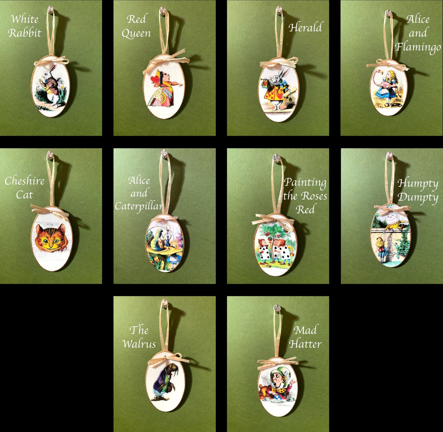 Hand-Colored Decoupage Ornament – Alice in Wonderland Lover Gift, Holiday Decor